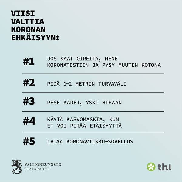 Viisi valttia Koronan Ehkäisyyn